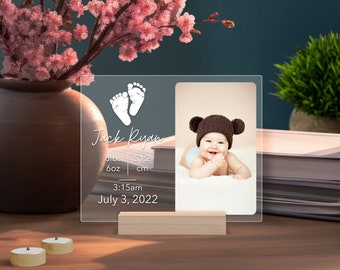 Custom Newborn Acrylic Plaque: Personalized Baby Birth Stats, Nursery Decor