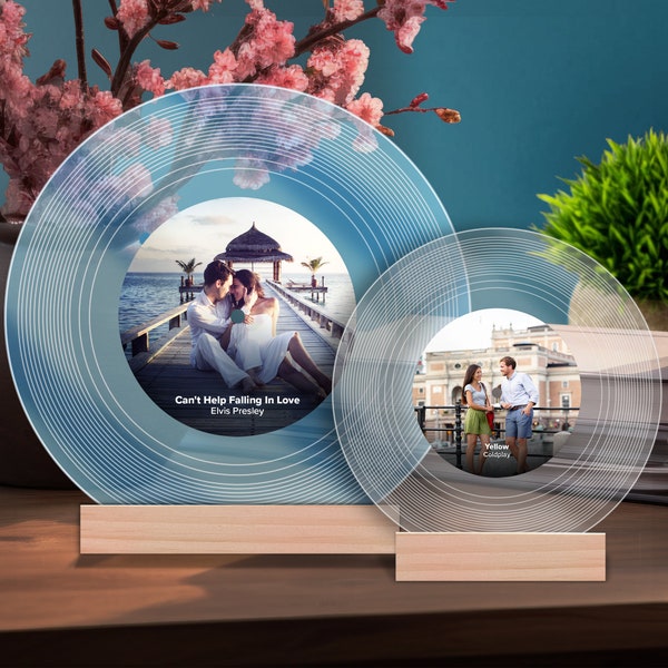 New Personalized Music Vinyl Record • Clear Acrylic • 8" inch & 12" inch With Stand and Free QR Code With Gift Box