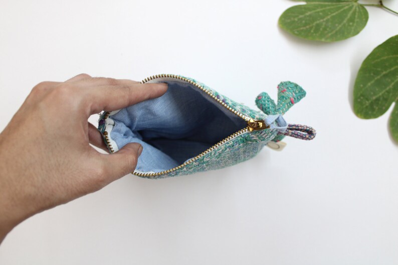 Upcycled coin pouch zero waste sustainable gift Airi-Vintage Kantha quilt pouch Boho boro small purse with metal zip and tassels