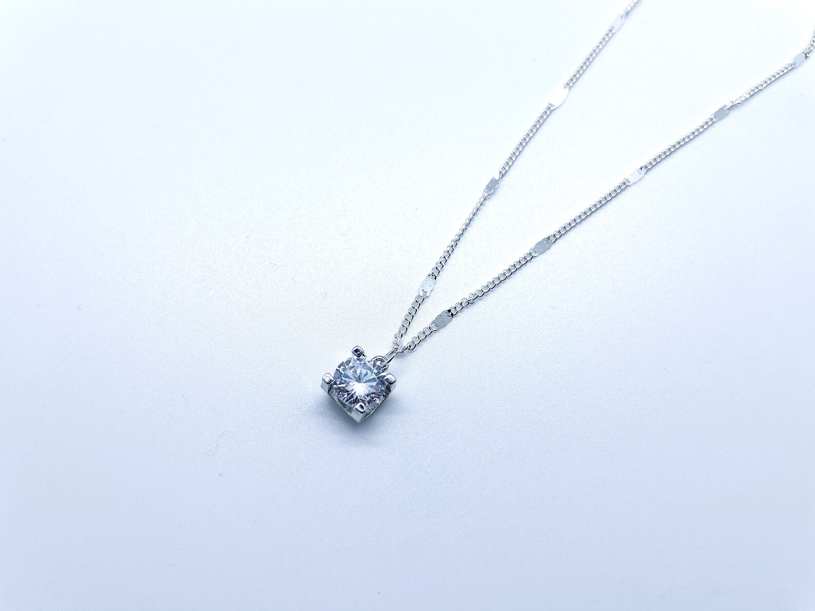 Small Diamond Sterling Silver Necklace Etsy