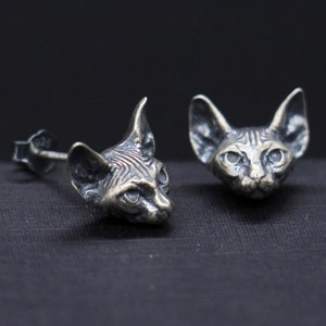 Gothic Studs Punk Studs 925 Sterling Silver Punk Earrings Gothic Earrings Antique Finish Silver Cat Earrings Gift for Her Dainty Studs