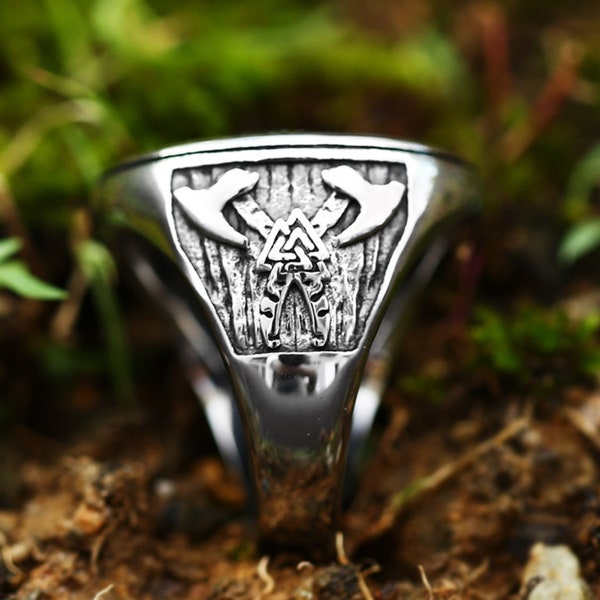 Vintage Viking Ring, Celtic Gift for Men, Punk Ring Viking, Gift for Him, Titanium Steel Viking Warriors Wulfgar Ring R179