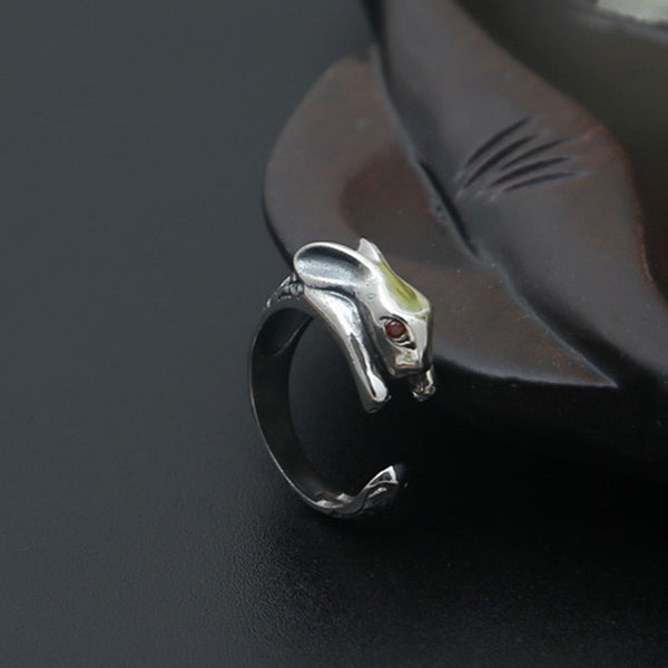 Punk Rabbit Ring 925 Sterling Silver Punk Ring Gothic Ring Bague réglable Open Silver Ring Black Ring Punk Lover Gift Boho Ring Hippie Ring