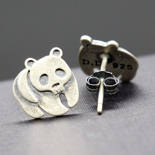 Punk Stud Earrings Gothic Studs Handmade 925 Sterling Silver Punk Earrings Gothic Earrings Antique Finish Silver Panda Studs Dainty Earrings