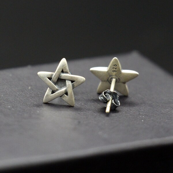 Five-Pointed Star Punk Stud Earrings Gothic Studs Handmade 925 Sterling Silver Punk Earrings Gothic Earrings Studs Dainty Earring Tiny Studs