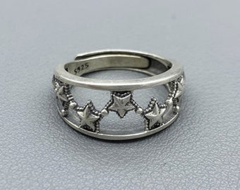 Star Hollow Out 925 Sterling Silver Punk Ring Math Gothic Ring Adjustable Simple Silver Ring Open Boho Ring Hippie Ring Gift For Him