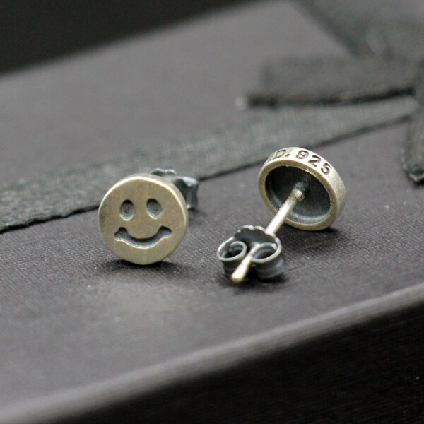 Smile Stud Earring Gothic Studs Handmade 925 Sterling Silver Punk Earrings Smiles Earrings Antique Finish Silver Panda Studs Dainty Earrings