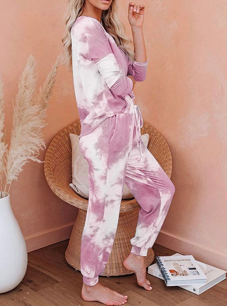Womens Cozy Tie Dye Printed Knit Jumpsuit Loungewear Etsy