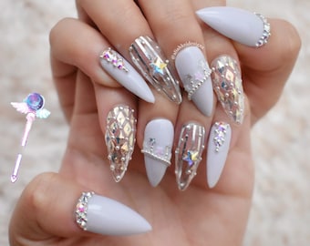 Lilac Space Press On Nails Kawaii Nails Cute Nails - Etsy 日本