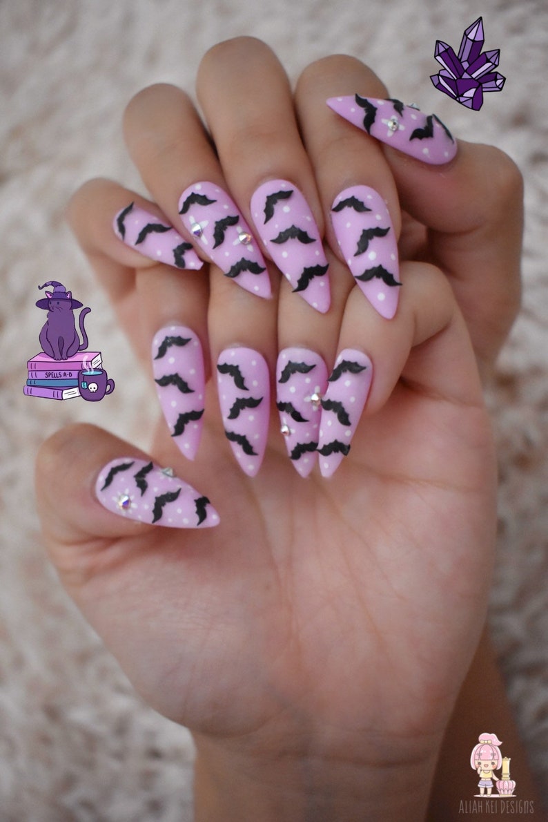 Matte Pink Purple Press On Nails Kawaii Nails Cute Nails Princess Nails Fake Nails Stiletto Nails Coffin Nails Swarovski Nails image 4