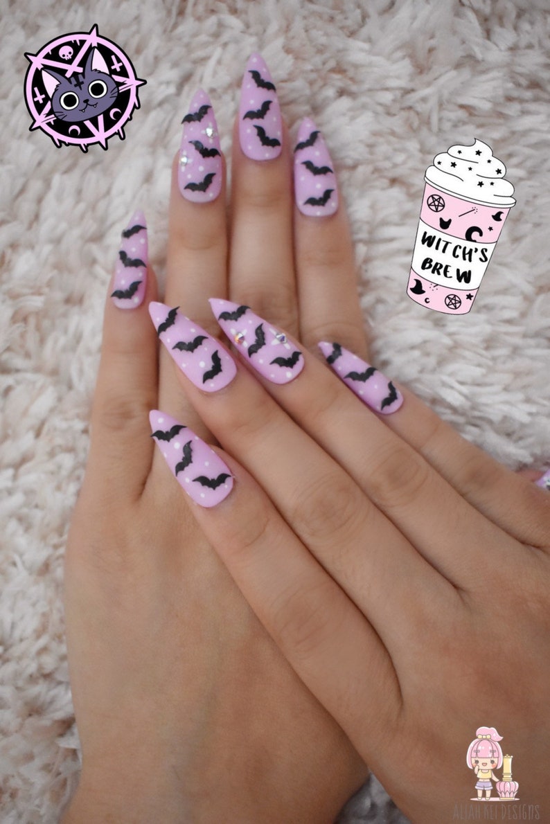 Matte Pink Purple Press On Nails Kawaii Nails Cute Nails Princess Nails Fake Nails Stiletto Nails Coffin Nails Swarovski Nails image 5