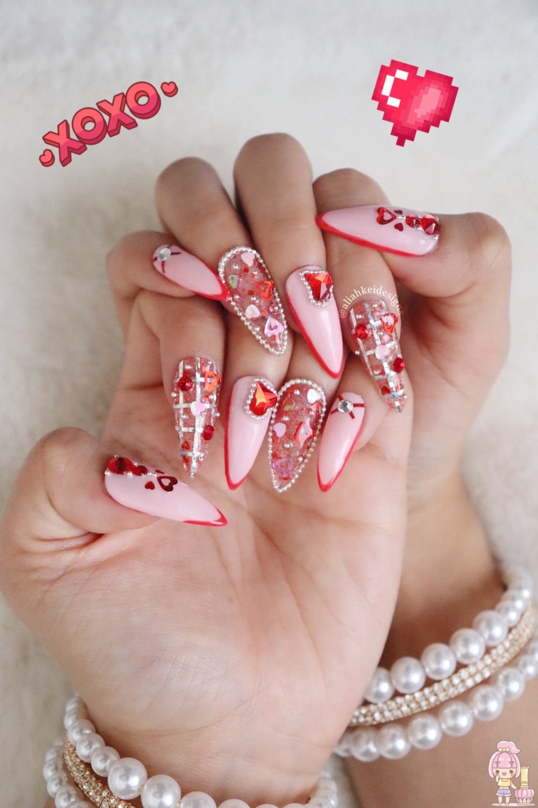 Pink & Red Press On Nails Kawaii Nails Cute Nails - Etsy México