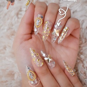 Clear Gold Silver Press On Nails Kawaii Nails Cute Nails Princess Nails Fake Nails Stiletto Nails Coffin Nails Swarovski Nails image 6