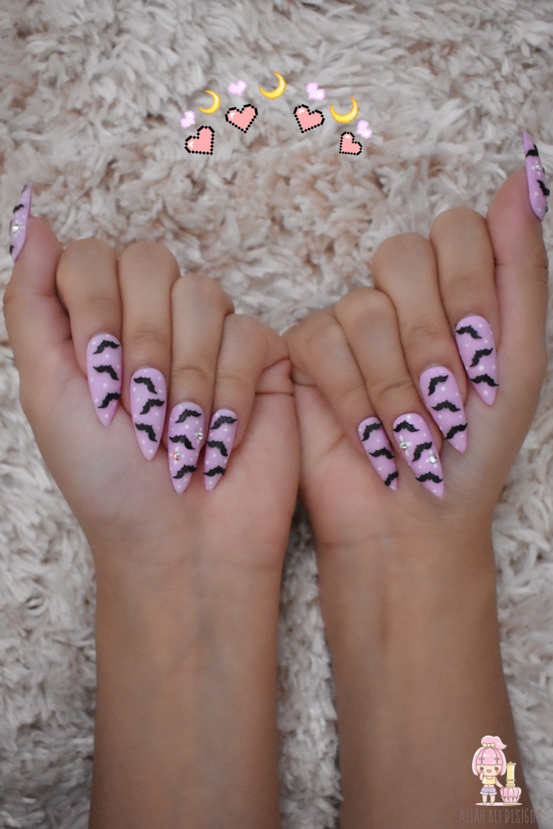 Matte Pink Purple Press On Nails Kawaii Nails Cute Nails Princess Nails Fake Nails Stiletto Nails Coffin Nails Swarovski Nails image 3