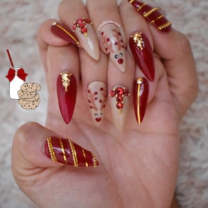 Christmas Press On Nails | Kawaii Nails | Cute Nails | Princess Nails | Fake Nails | Stiletto Nails | Coffin Nails | Swarovski Nails