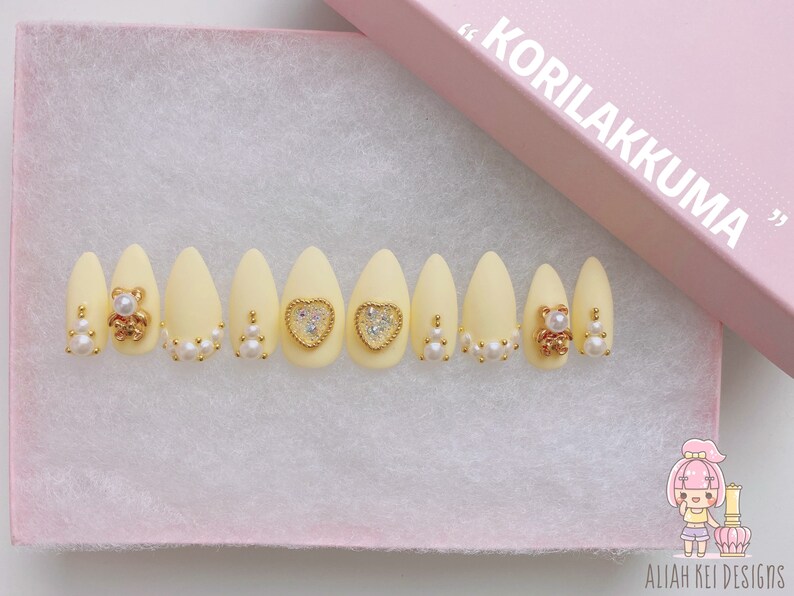 Pastel Yellow Press on Nails Kawaii Nails Cute Nails Etsy