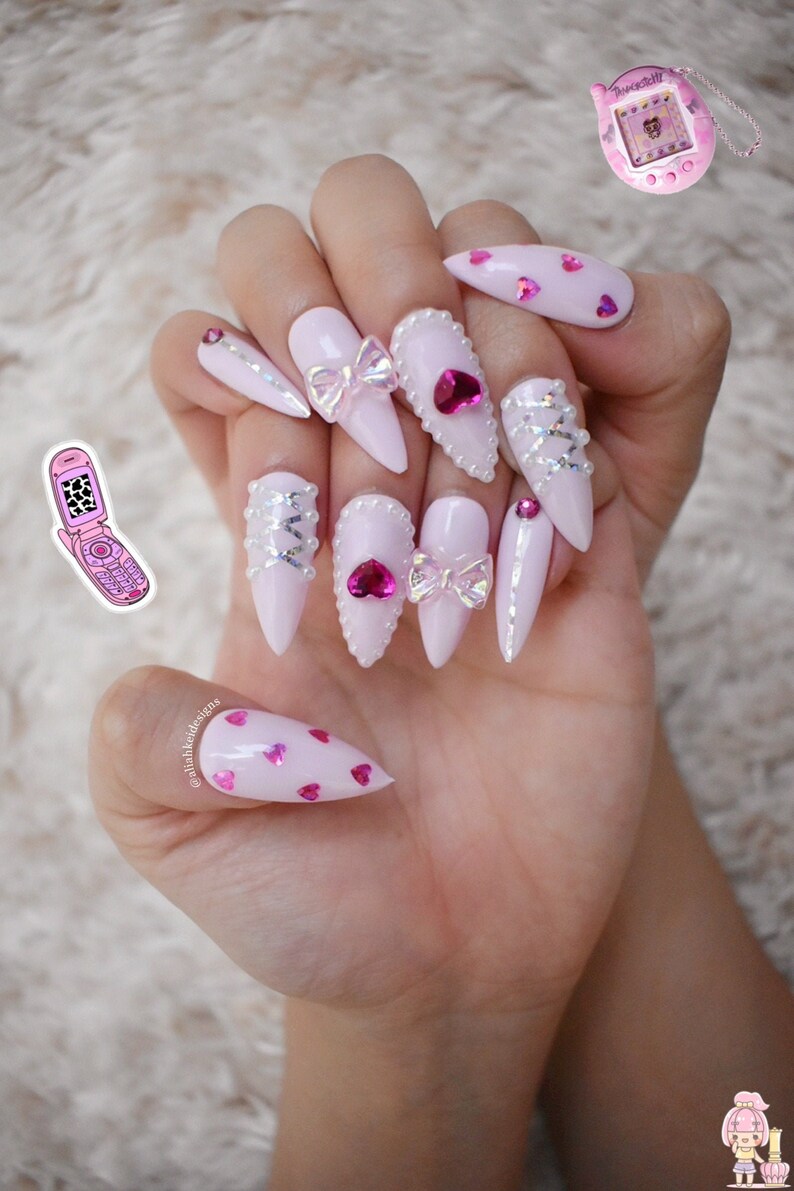 Pink Heart Press on Nails Kawaii Nails Cute Nails Etsy