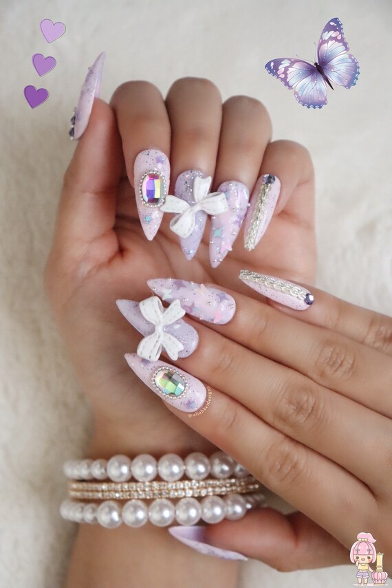 Pastel Purple Pink Swirl Press on Nails Kawaii Nails Cute Nails