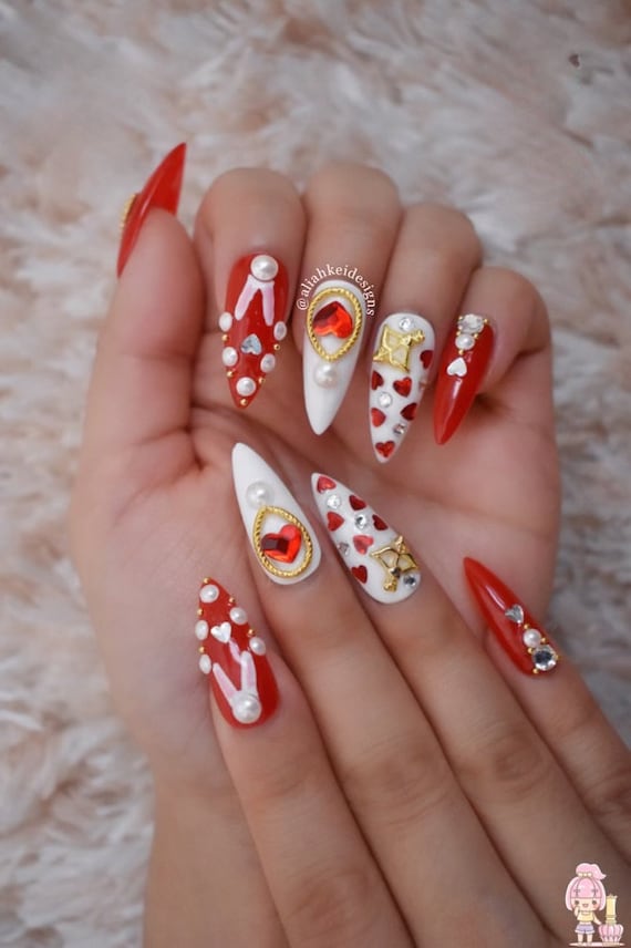 Princess Mickey Cartoon Nail Art Stickers Cartoon Nail Stickers Mouse Ears  Decor Valentines red Hearts red Polka dots Love Nail Art Kits (5)