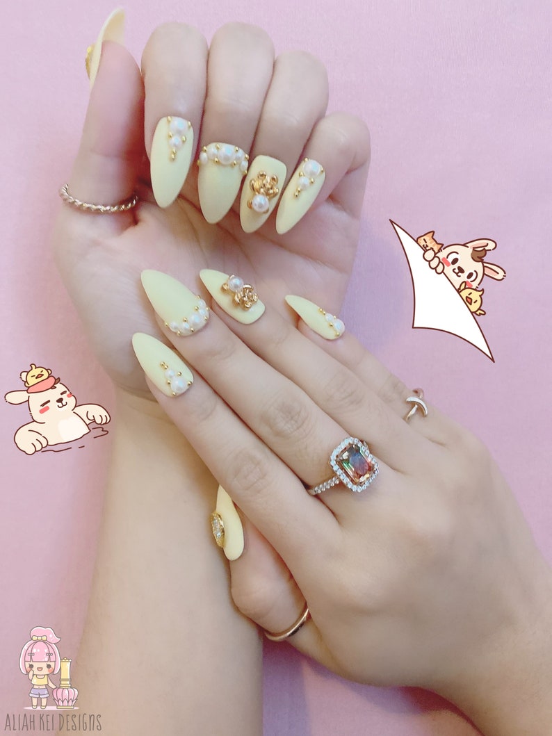 Pastel Yellow Press on Nails Kawaii Nails Cute Nails Etsy