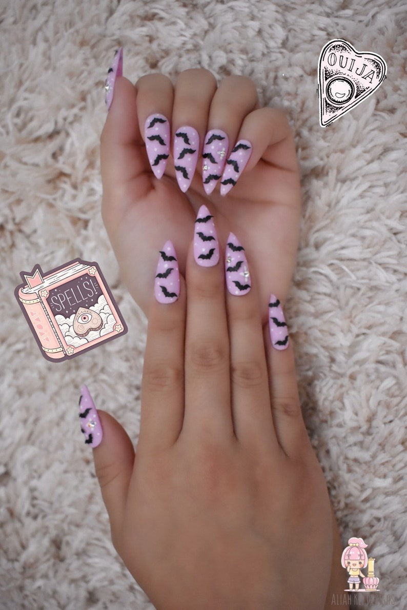 Matte Pink Purple Press On Nails Kawaii Nails Cute Nails Princess Nails Fake Nails Stiletto Nails Coffin Nails Swarovski Nails image 2