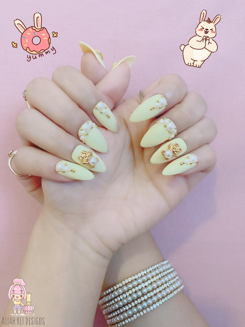 Pastel Yellow Press on Nails Kawaii Nails Cute Nails Etsy