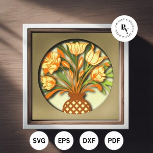 3D Tulip in Vase Shadow Box SVG for DIY Gift/Layered Cardstock Paper Project for Cricut/Craft Machine Files/For Silhouette/for Cnc Router