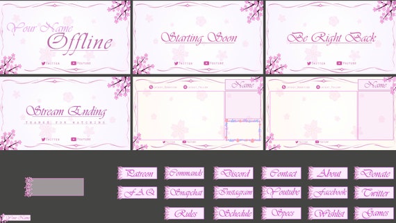 Pink Cherry Blossom Twitch Overlay Full Package Etsy