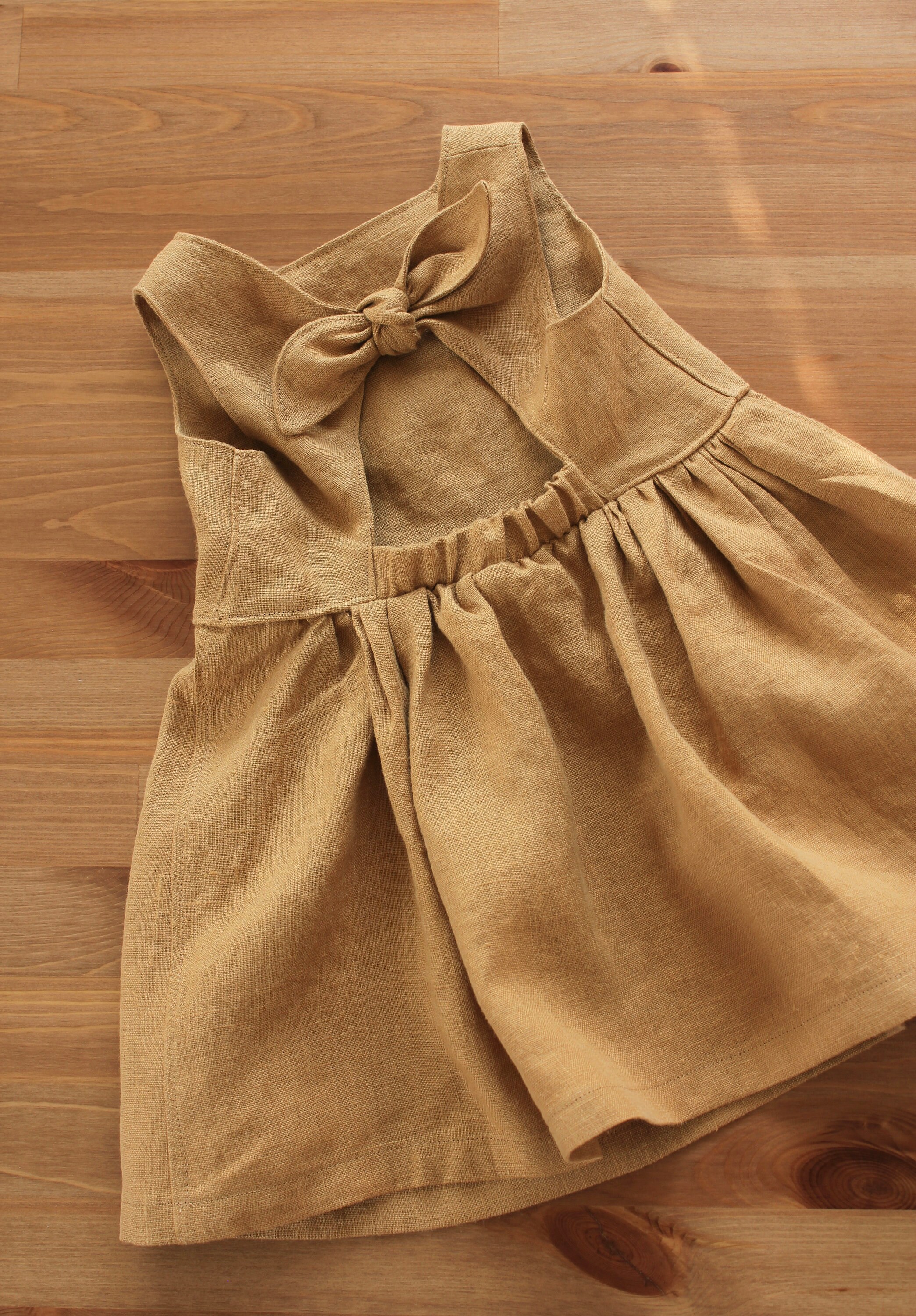 Linen Baby dress with Bow Back Etsy