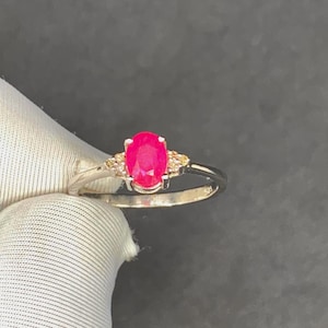Natural Pink Tone  Ruby Ring with Diamonds, 925 Sterling Silver Gemstone Ring, Elegant Ruby Jewelry Gift for Her