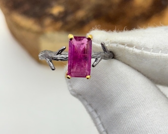 Natural Pink Tourmaline Ring | 925 Silver Branch Design Ring | Unique Engagement Ring | Handmade Gemstone Jewelry | Gift for Her