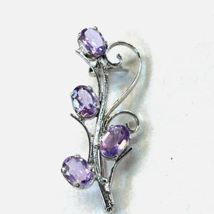 Beautiful silver brooch with natural amethyst gemstone, brooch