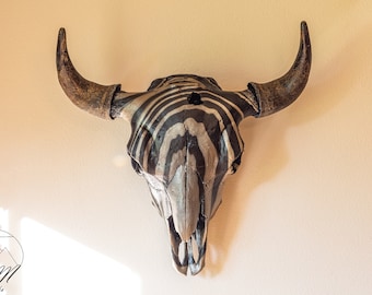 Painted Bull Bison Skull Wall Mount | Western Home Decor | Montana Bison Skull | Lodge Decor