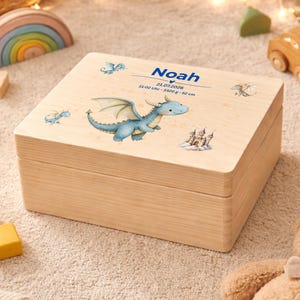 Caja de recuerdos personalizada, caja de madera para bebé, regalo de nacimiento, caja de recuerdos para bebé, regalo de bautizo, regalo para bebé, dragón, dinosaurio, 30x20x13