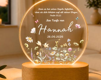 Luz nocturna personalizada para bautizo, luz nocturna LED con nombre, regalo personalizado para niñas, nacimiento, regalo de bautizo, Salmo, Biblia