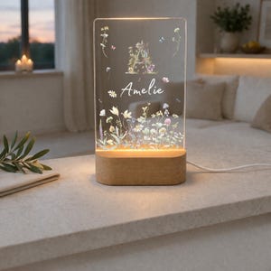 Personlig nattlampa med vildblomsmonogram, LED-nattlampa med namn, personlig present till flickor, födelse, dop, lampa, ljus 4 Hoch