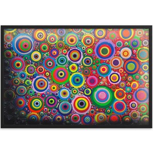 Framed Museum Quality Print (Size Options) - Glistening in the Darkness - Abstract Fluid Pour Blob Drip Geometric Colorful Dot Psychedelic