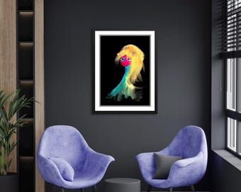 Framed Museum Quality Print (Size Options) - Starling with Her Pet Dragonfly