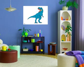 Museum Quality Print (Size Options) - Blue Dinosaur (T-Rex)