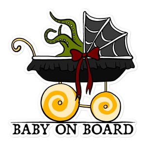 Aufkleber (Vinyl) - BABY ON BOARD (Version 1) - Oktopus Tier Monster Gothic Lustig Unheimlich Dunkel Humor Kunst Halloween Aufkleber Cool Bumper Baby