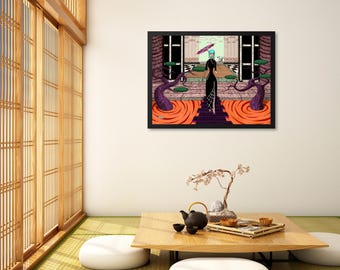 Framed Museum Quality Print (Size Options) - Miho and Her Cat, Sasha (From the book, "Peculiar People & the Pets Who Love Them.")