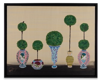 Original Framed Painting on Stretched Canvas - Chinoiserie