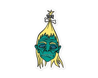 Sticker (Vinyl) (Size Options) - Shrunken Head (Version 1) - Gothic Horror Scary Macabre Halloween Funny Cool Holiday Gorey Fantasy