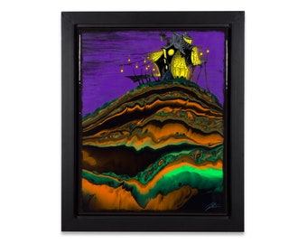 Original Framed Painting on Stretched Canvas - Haunted House on Pumpkin Hill