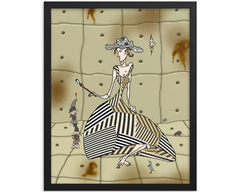 Framed Museum Quality Print (Size Options) - Cinderella in an Asylum - Parody Satire Drawing Fantasy Cartoon Gothic Humor Halloween Pop Art