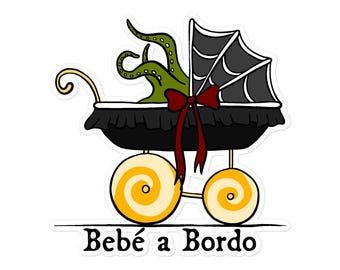 Bumper Sticker (Vinyl) - BEBE A BORDO (Spanish) - Octopus Animal Monster Gothic Funny Scary Dark Humor Halloween Decal Cool Bumper Baby
