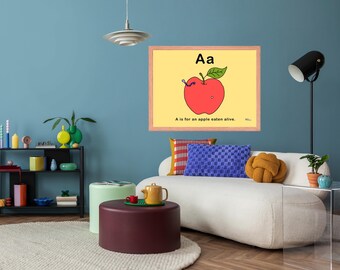Framed Museum Quality Print (Size & Frame Options) - A is for an apple eaten alive.