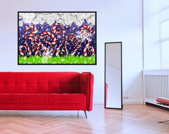 Framed Museum Quality Print (Size & Frame Options) - First Snow on a Candy Cane Garden (From the book, "Strange and Unusual Candy.")