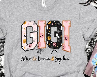 Personalized Gigi Shirt with Grandkids’ Names for Halloween: Custom Grandma Tee