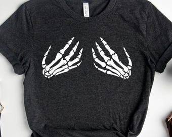 Skeleton Hand Bra T-Shirt: Women's Halloween Horror Tee